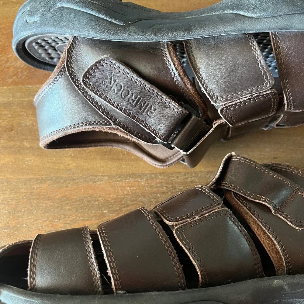 Rimrock Mens Fisherman Sandals Brown Leather Hook Loop‎ Adjustable Strap Size 12